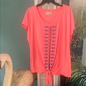 Apt. 9 Women's Pink Top with Blue Embroidery